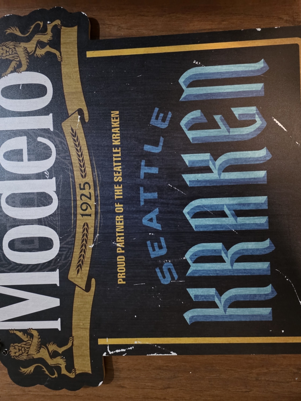 Modelo Seattle Kraken Tin Sign - Black & Gold with Blue Accents
